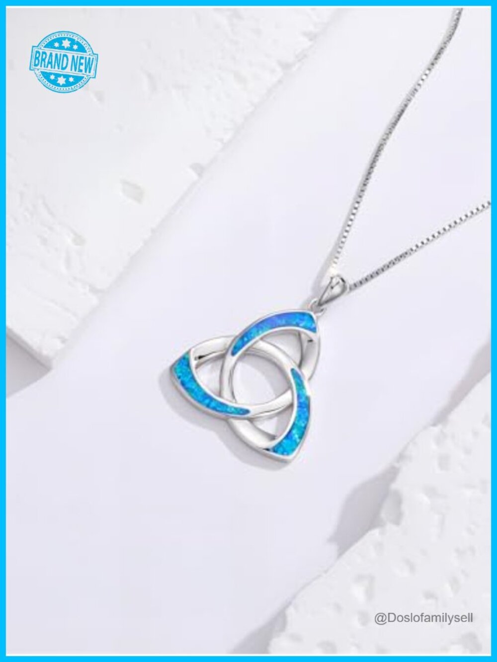 Sterling Silver White Gold Plated Celtic Trinity Knot Opal Pendant Necklace